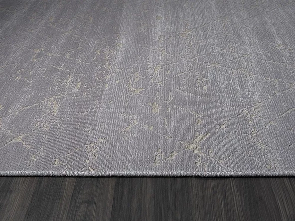 Lenda Ld005a Antrasit Kilim Gold Detaylı Ince Antialerjik Kaymaz Taban Makinada Yıkanabilir Halı Özel Ölçü GRI - 5