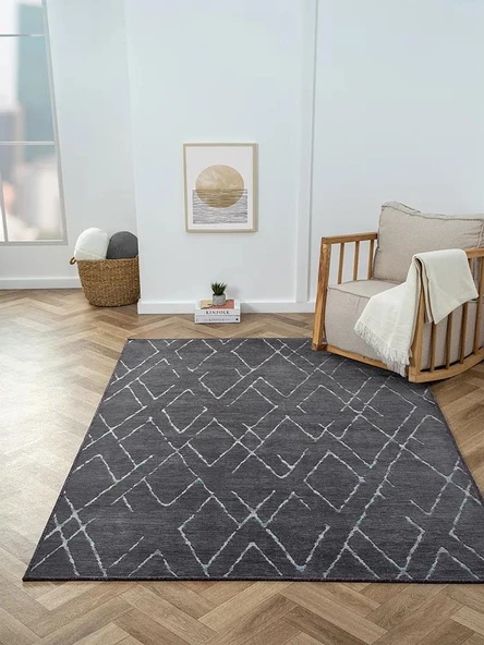 Lenda Ld006a Antrasit Kilim Gri Detaylı Ince Antialerjik Kaymaz Taban Makinada Yıkanabilir Halı Özel Ölçü ANTRASIT - 3