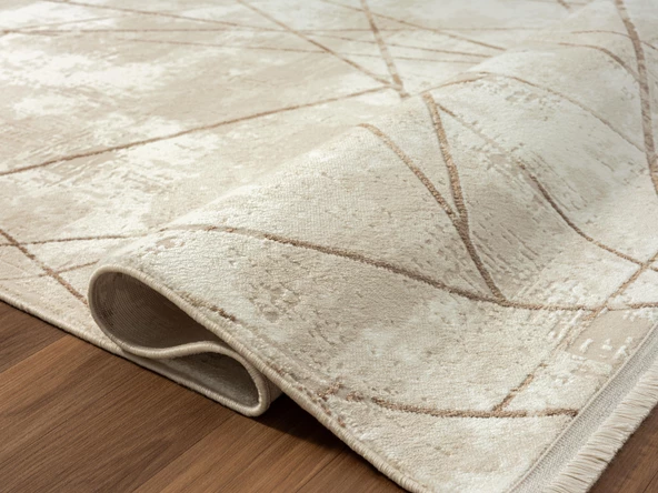 Tokyo 1753 Bej Halı Kahverengi Detaylı Geometrik Desen Modern Akrilik Halı Kaymaz Taban Tozuaz Özel Ölçü BEJ-KAHVE - Resim 3