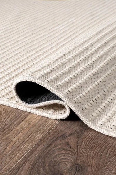 Hena HN001A Krem Şönil Kilim İnce Yumuşak Toz Yapmaz Kaymaz Taban Makinada Yıkanabilir Modern Halı Özel Ölçü KREM - 3