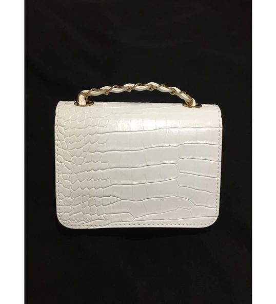 Kadın Beyaz Kroko Desen Mini El Ve Omuz Çantası - Resim 2