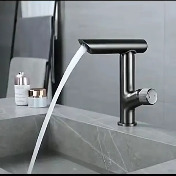 Modern Black Mat Siyah Tezgah Üstü Lavabo Bataryası Özel Tasarım Döner Banyo Lavabo Bataryası - 2