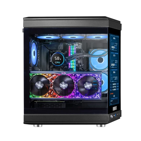Dragos North Evo Vision LCD Ekran 7x ARGB Fan Type C ATX Mid Tower Panoramik Temperli Cam Gaming Siyah Kasa - Resim 2