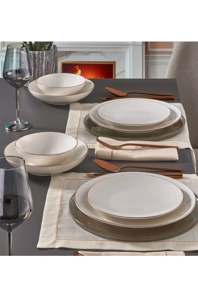 Güral Porselen  Camelıa 24 Parça 6 Kişilik Bone Yemek Takımı - Copper Bakır - 2