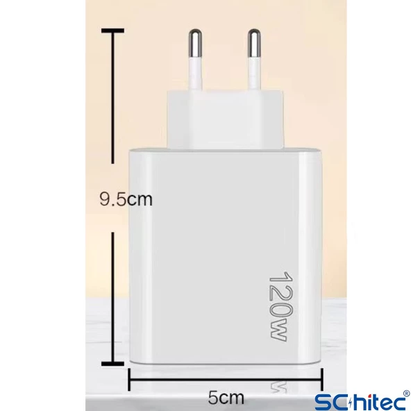 ScHitec 120W 3 Type-C + 2 UsbA Toplam 5 Çıkışlı Ev Tipi Şarj Aleti Set 6A 120W Type-C to Type-C 3Metre Süper Hızlı Data ve Şarj Kablosu SR30 - Resim 6