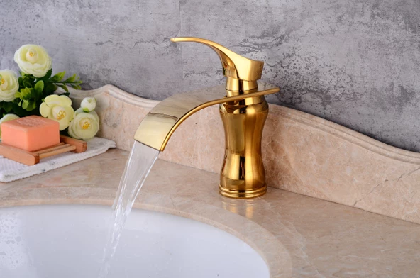 Anunnaki Gold Altın Dore Şelale Modern Tezgah Üstü Banyo Lavabo Bataryası - 3