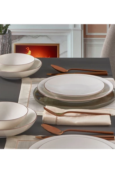 Güral Porselen  Camelıa 24 Parça 6 Kişilik Bone Yemek Takımı - Copper Bakır - 3