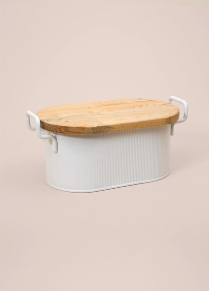 The Mia Stripe Ahşap Kapaklı Ekmek Saklama Kutusu Beyaz 40x22x18 cm - 4
