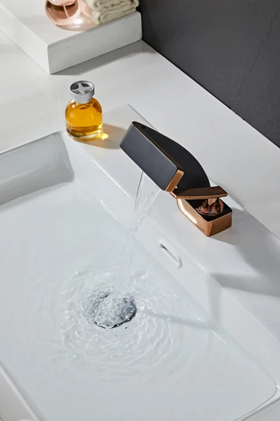 Krom Pirinç Lüx Gold Siyah Havza Şelale Banyo Lavabo Bataryası - 7