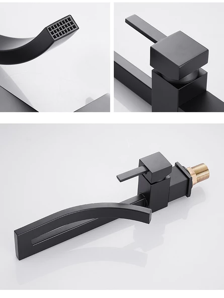 Özel Tasarım Matte Black Banyo Bataryası Retro Şelale Kare Havza Lavabo Bataryası - 4