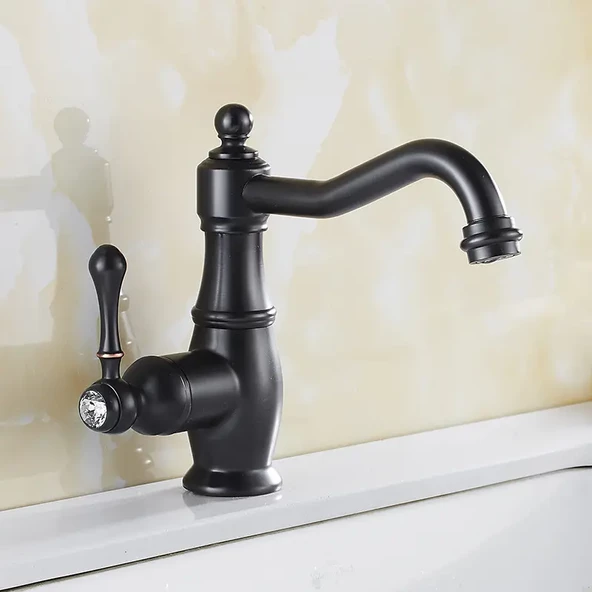 Antik Vintage Banyo Lavabo Bataryası Siyah Taşlı Retro Lavabo Bataryası - 3