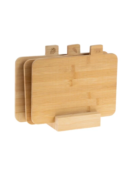 3lü Stantlı Kesme Tahtası Seti - Bambu Kesme Tahtası Takımı - 4 Parça - 2