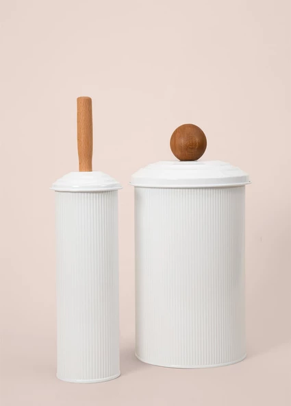 The Mia Stripe Çöp Kovası & Tuvalet Fırçası Banyo Seti Beyaz - 3