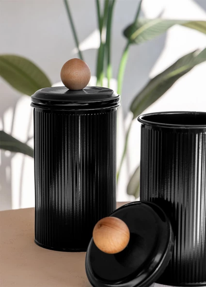 The Mia Stripe Çay Kahve Şeker Kavanozu Siyah 1,20 Lt - 3