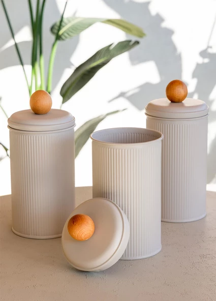 The Mia Stripe Çay Kahve Şeker Kavanozu Bej 1,20 Lt - 2