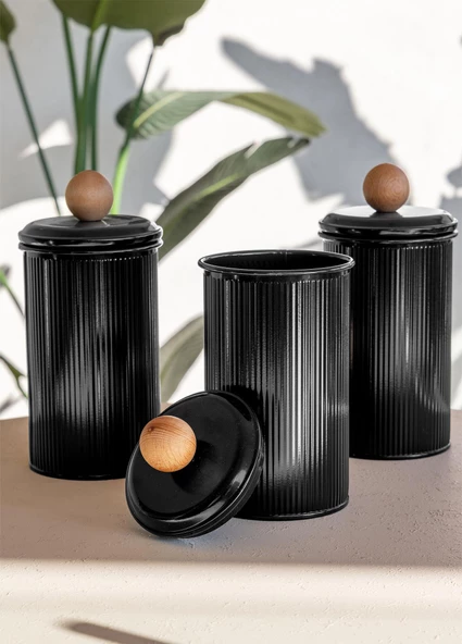 The Mia Stripe Çay Kahve Şeker Kavanozu Siyah 1,20 Lt - 2