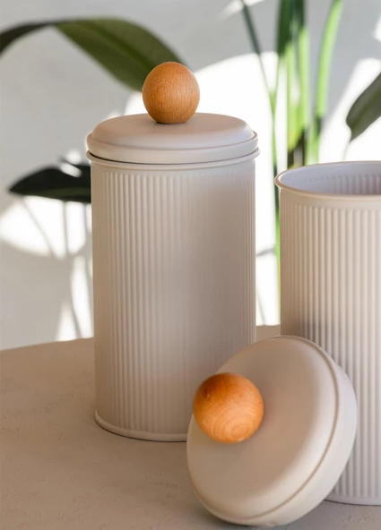 The Mia Stripe Çay Kahve Şeker Kavanozu Bej 1,20 Lt - 3