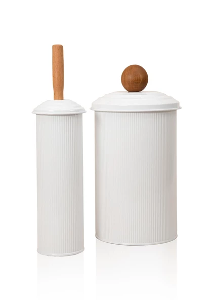 The Mia Stripe Çöp Kovası & Tuvalet Fırçası Banyo Seti Beyaz - 1