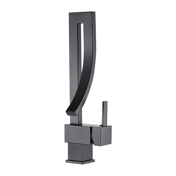 Özel Tasarım Matte Black Banyo Bataryası Retro Şelale Kare Havza Lavabo Bataryası - 3