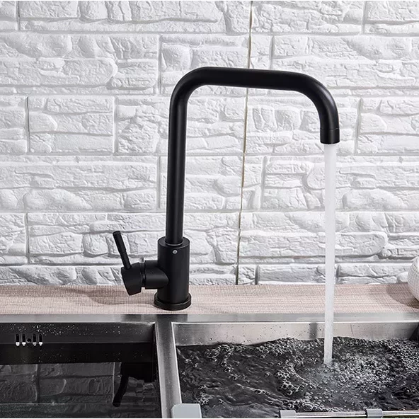 Siyah Mutfak Evye Bataryası Lavabo Musluğu Matte Black Mutfak Eviye Musluk Tezgah Üstü Batarya - 4