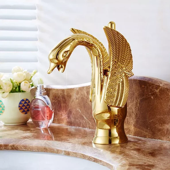 Anunnaki Kuğu Batarya Lüks Bakır Lavabo Banyo Sıcak ve Soğuk - 5