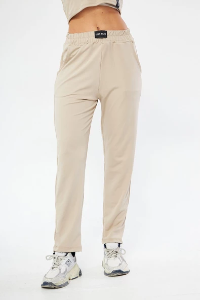 Lesa Wear Yüksel Bel Geniş Paça Şardonlu Likralı Spor Eşofman Altı - Resim 3