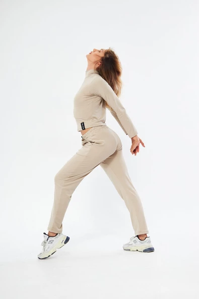 Lesa Wear Yüksel Bel Geniş Paça Şardonlu Likralı Spor Eşofman Altı - Resim 7