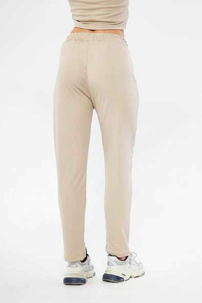 Lesa Wear Yüksel Bel Geniş Paça Şardonlu Likralı Spor Eşofman Altı - Resim 6