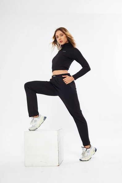 Lesa Wear Fitilli Yüksel Bel Geniş Paça Şardonlu Likralı Spor Eşofman Altı - Resim 7