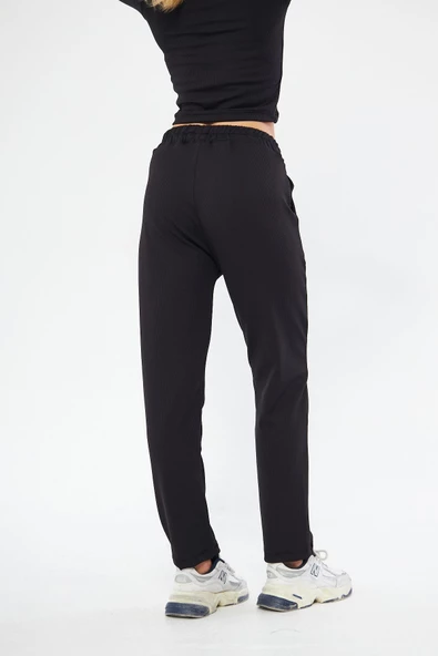 Lesa Wear Yüksel Bel Geniş Paça Şardonlu Likralı Spor Eşofman Altı - Resim 5