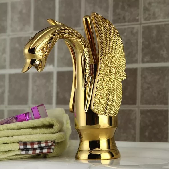 Anunnaki Kuğu Batarya Lüks Bakır Lavabo Banyo Sıcak ve Soğuk - 3