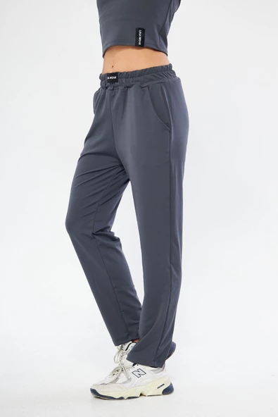 Lesa Wear Yüksel Bel Geniş Paça Şardonlu Likralı Spor Eşofman Altı - Resim 4