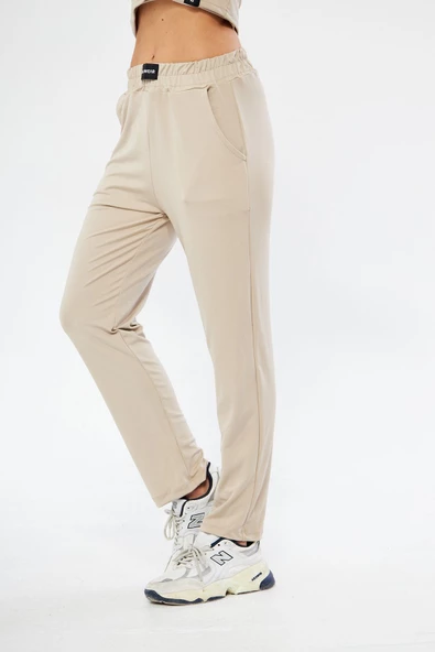 Lesa Wear Yüksel Bel Geniş Paça Şardonlu Likralı Spor Eşofman Altı - Resim 4