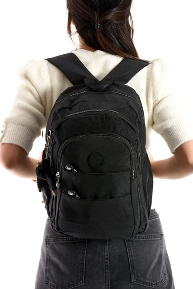 Ultra Hafif Çok Cepli Orta Boy Sırt Çantası Unisex Siyah (Model: 571-4C)