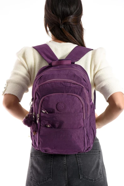 Ultra Hafif Çok Cepli Orta Boy Sırt Çantası Unisex Mor (Model: 571-4C)