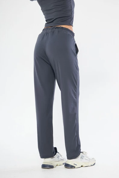 Lesa Wear Yüksel Bel Geniş Paça Şardonlu Likralı Spor Eşofman Altı - Resim 7