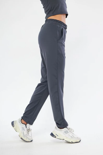 Lesa Wear Yüksel Bel Geniş Paça Şardonlu Likralı Spor Eşofman Altı - Resim 5