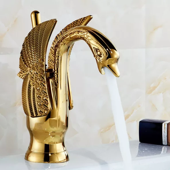 Anunnaki Kuğu Batarya Lüks Bakır Lavabo Banyo Sıcak ve Soğuk - 4