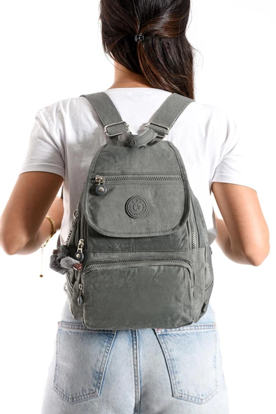 Ultra Hafif Çok Cepli Küçük Boy Sırt Çantası Unisex Gri (Model: 571-4G)