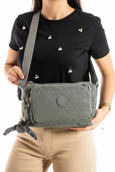 Çapraz Askılı Ultra Hafif Çok Cepli Bayan Omuz Çantası Gri (Model: 571-6O)