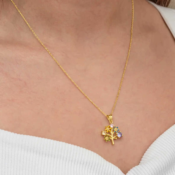 Himarry Gümüş Gold Renkli Hayat Ağacı Kadın Kolye - Resim 5