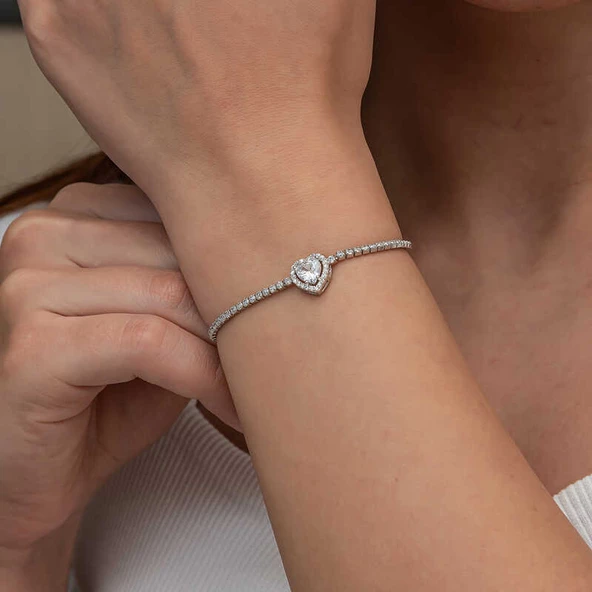 Himarry Gümüş Kalpli Su Yolu Bileklik - Resim 5