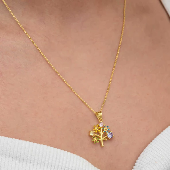Himarry Gümüş Gold Renkli Hayat Ağacı Kadın Kolye - Resim 4