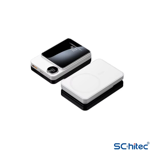 ScHitec 22.5W Magsafe Kablosuz ve Dijital Ekranlı AI Çipli 5000mAH Powerbank Beyaz YK915 - 2