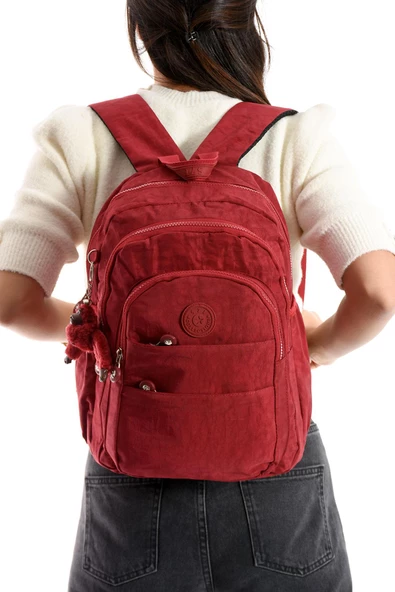 Ultra Hafif Çok Cepli Orta Boy Sırt Çantası Unisex Kırmızı (Model: 571-4C)