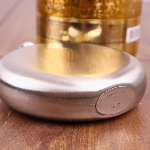 Perlotus 5 Oz 150 cc Hunili Çelik Viski Yuvarlak İçki Cep Matarası - 4