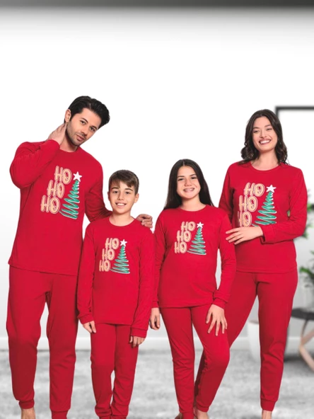 Baskılı Pamuk Kız Çocuk Yeni Yıl Pijama Takımı (Ho ho ho) - 7