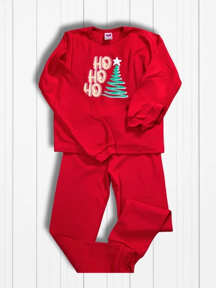 Baskılı Pamuk Kız Çocuk Yeni Yıl Pijama Takımı (Ho ho ho) - 5