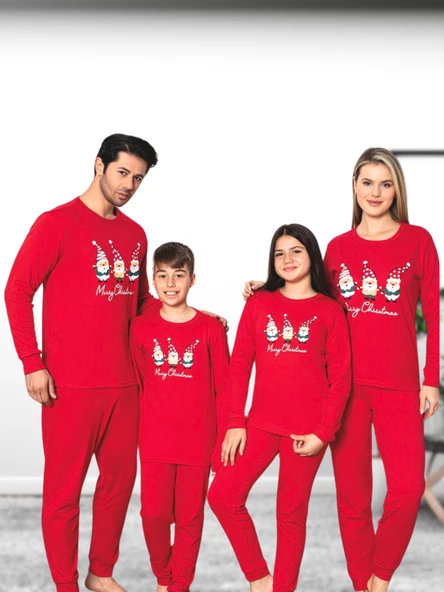 Baskılı Pamuk Kız Çocuk Yeni Yıl Pijama Takımı (Noel Baba) - Resim 7