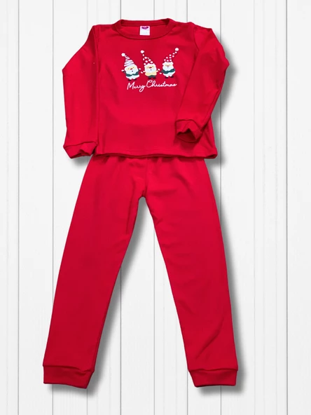 Baskılı Pamuk Kız Çocuk Yeni Yıl Pijama Takımı (Noel Baba) - Resim 5